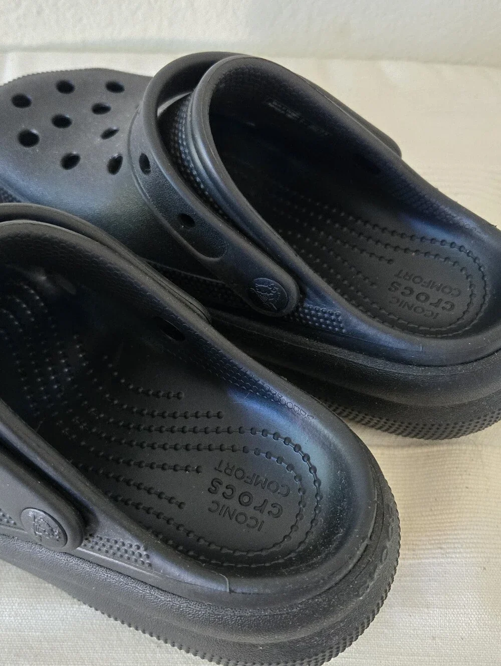 Juniors Crocs Classic Crush Platform Croc‎ Clog Sandals Size 4J Black Shoes
